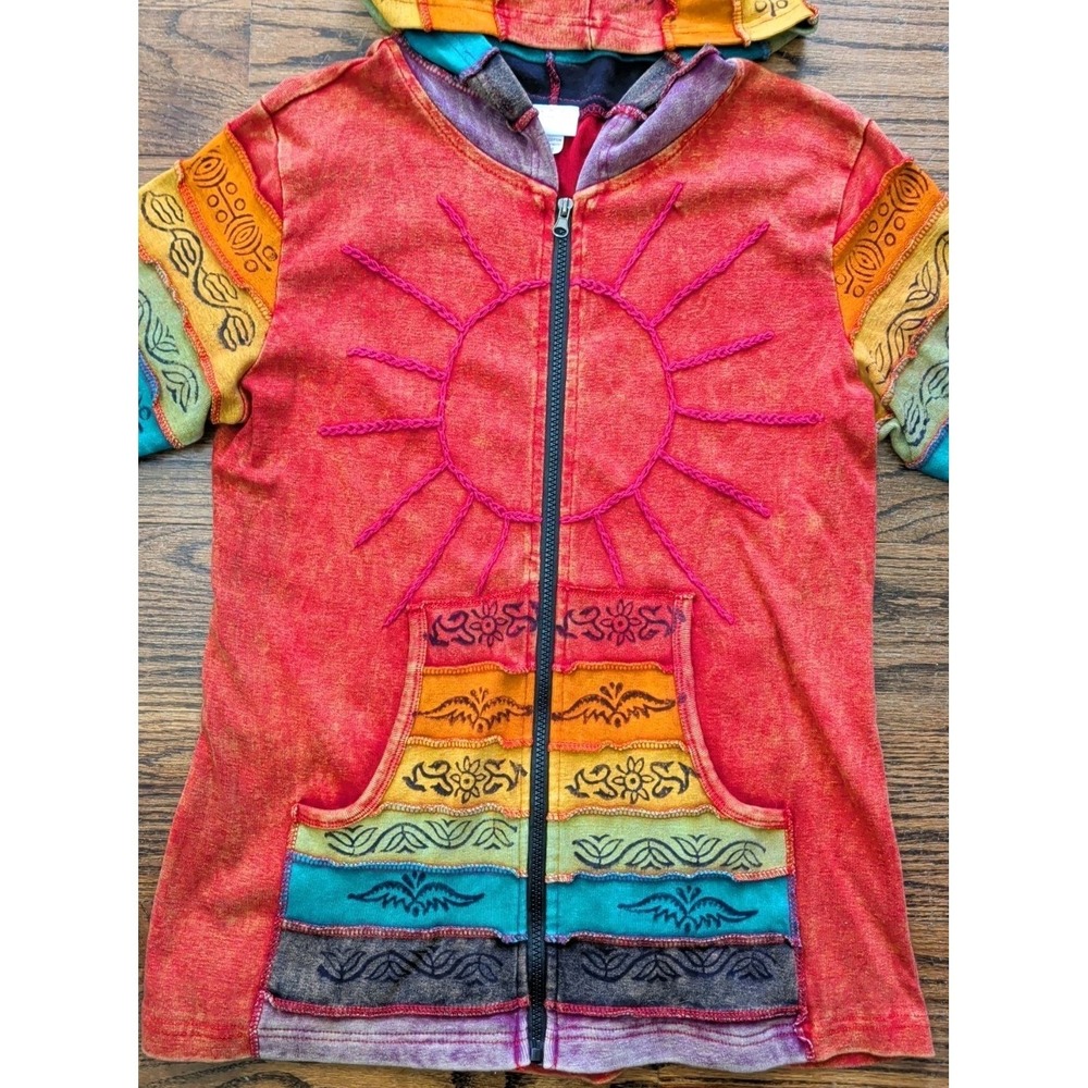 Greater Good Network Patchwork ZipUp Red Hoodie Indie Sleaze Y2K Sun Tribal L/XL - Picture 4 of 11